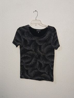 Karen Scott Black Short Sleeve Metallic Dot Tee